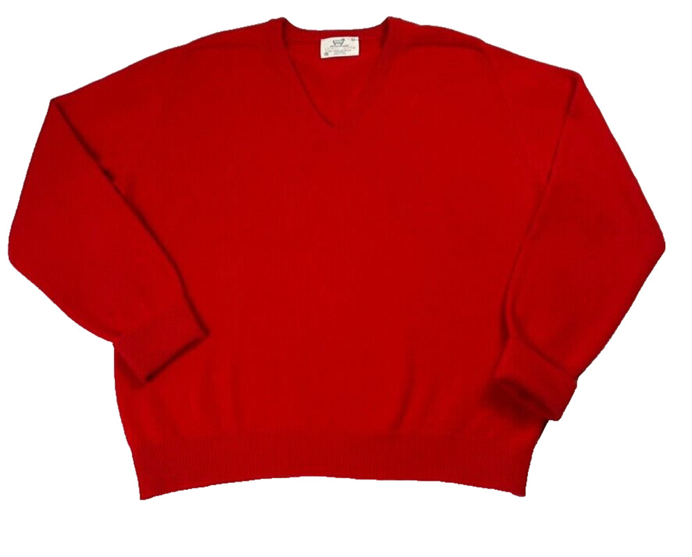 Lord Jeff Sweater Men XL Bright Red V Neck Australian Lambswool Made In USA VTG